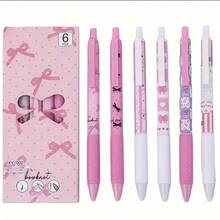 Set de 6 bolígrafos de gel con lazo rosa, punta fina de 0,5 mm, escritura suave, adecuados para oficina, escuela, adolescentes, adultos, exámenes, regalos festivos, Día de San Valentín, regalos para niños, bolígrafos de bola, papelería, vuelta al cole - Conjuntos - Ver 7