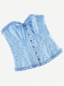 紧身胸衣束胸衣，经典紧身胸衣露肩甜美合身骨架紧身衣，荷叶边腰部束腰露背塑身衣，适合化妆舞会、万圣节 - 淺藍色 - 查看 5