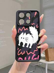 1 件时尚创意毛绒猫感叹号图案黑色喷砂加厚哑光防摔手机壳适用于 //Redmi/Infinix/Vivo 系列