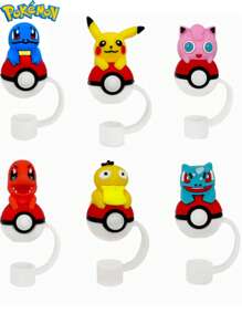 pokemon Pokemon Cute Character Silicone Straw Top Cover, Dust-Proof Pikachu Reusable Straw Tip For 30 And 40 Ounces Cups With Handles - Fits 10mm Straws, 1 Pc , Perfect Party Gift, Office Supplies, Birthday Gift Toy, Pikachu, Handmade Set, Fashion, Ideal Gift For Party Collection