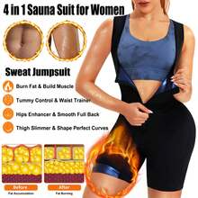 Sauna Suit For Women, Women's Sweat Shapewear, 4 In 1 Sweat Suits Waist Trainer Slimming Bodysuit Zipper Workout Body Shaper - 藍色 - 查看 3