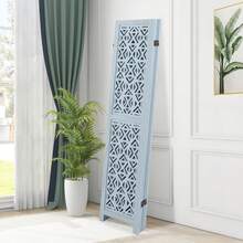Homasis 6-Panel Wooden Room Divider W/ Carved Cutout Pattern & Solid Wood Frame - Blue - View 5