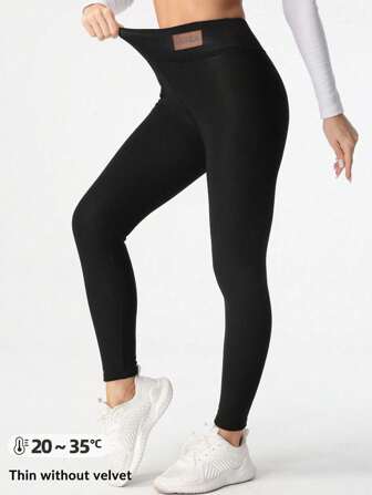 1 件女式高腰紧身打底裤，薄皮革标签，春夏运动瑜伽裤，适合日常锻炼