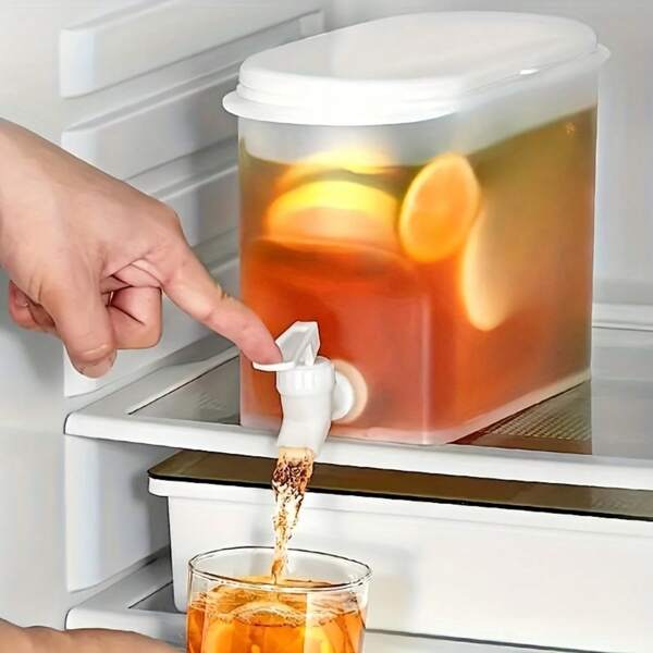Bouteille d'eau froide 3,5 L, seau d'eau froide de grande capacité au design simple et moderne avec robinet, distributeur de boissons, seau à vin, peut contenir du limonade, du jus, peut être placé au réfrigérateur, convient pour l'été, la vie domestique, les fêtes, les mariages, les cadeaux, les outils de vinification, le flacon à vin, le distributeur de boissons en plastique avec robinet, le contenant de grande capacité, la bouilloire froide avec robinet au réfrigérateur, la théière aux fruits, la bouteille de limonade, les fournitures ménagères