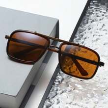 Lunettes de mode rectangle rétro de luxe pour hommes, monture métallique à double pont, style steampunk, bordures épaisses, look classique de mode pour l'extérieur, la conduite, l'été