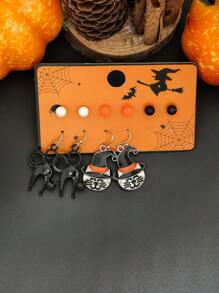 10 Peças/12 Peças Conjunto de Brincos para Halloween, Brincos de Botão com Elementos de Abóbora, Fantasma e Morcego Decorados com Strass
