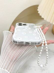 Flower Chrysanthemum Painted Cream Wavy Edge Bracelet Attached Phone Case Compatible With Iphone 14/14 Pro Max, IPhone 13/13 Pro Max, IPhone 12/12 Pro Max, IPhone 11/11 Pro/11 Pro Max, IPhone XS/XR/X/8/7, Galaxy S24/S25, A14/A15/A16/A26 Waterproof Shockproof Anti-Fall Scratch Resistant