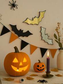 1 件/3 件万圣节蝙蝠墙饰，黑色镜面木制万圣节装饰，恐怖房间装饰，艺术秋季家居装饰，万圣节派对墙面装饰