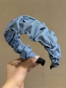 2 peças Headbands de Denim Plissados de Borda Larga de Cor Sólida e Elegante para Mulheres, Acessórios Versáteis de Coroa Alta, Adequados para Decorar Penteados, Passeios Diários, Estilo Boêmio, Elegante, Faixa de Cabelo para Mulheres, Acessórios de Cabelo, Tiara de Cabelo
