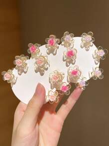 5 件花卉印花可爱 PVC 塑料发夹，包括女士侧刘海夹和公主头带/编织发夹，适合日常使用和送礼时尚发饰花爪夹可爱发爪 - 彩色 - 查看 8