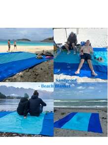 Beach Blanket Sandproof, Foldable Beach Mat With 4 Corner Stakes, For Outdoor Camping Travel Vacation Hiking Polyeaster Material Oversized Lightweight Picnic Beach Blanket