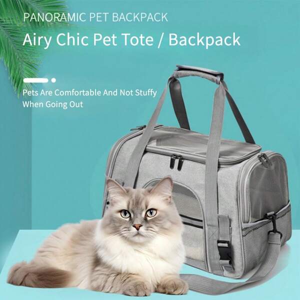 1pc Foldable Breathable Pet Carrier Bag, Suitable For Outdoor, Travel, Can Be Handheld Or Shoulder-Worn
