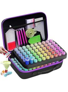 30/60/120Slots,Diamond Painting Storage Case, Upgraded Canvas Organizer With Accessories Shockproof Bead & Art Supply Holder, Portable Jewelry Container With Tools, Multifunctional Craft & Sewing Supplies Kit, Plastic Material