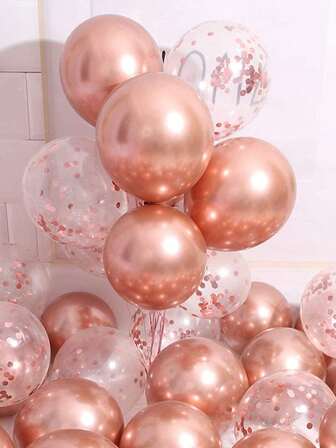 20 个金属玫瑰金亮片混合乳胶气球，适合生日派对、婚礼、返校节、新娘送礼会