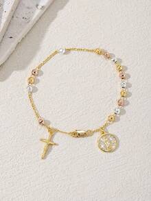 1pc 2025 New S925 Silver Hypoallergenic Triple-Tone Electroplated Handcrafted Guadalupe Virgin Mary Cross Jesus Christ Rosary Bracelet, Comes With Luxury Drawer Gift Box & Carrier Bag, Suitable For Mother/Valentine's Day Couples/Friends/Devotees, Catholic First Communion, Daily Wear & Prayers