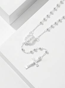 1 pieza Nuevo 2025 Collar colgante de rosario con nuestra señora de Guadalupe y Cristo crucificado, de plata de ley 925 chapada en platino hipoalergénico, con caja de regalo con cajón y bolsa de transporte incluidos, adecuado para regalos para madres, parejas, amigos, creyentes, Primera Comunión católica, para uso diario y festivo oraciones
