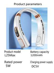 1pc USB Rechargeable Portable Neck Fan, 5 Modes, 1200mAh, Digital Display, LED Lighting And Battery Indicator. Suitable For Home/Travel/Camping/Office/Workout/Work/Night Running, Keep Cool And Comfortable, Essential For Holidays