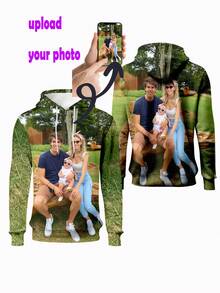 定制 3D 印花全家福连帽衫，可翻转个性化设计，男女通用休闲款，优质涤纶，四季舒适，家庭聚会和活动的专属服装