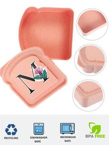 1 pieza Caja de almuerzo portátil con tapa con forma de tostada, caja de sándwich con pan tostado, contenedor de alimentos con patrón de letra creativo, cajas de aperitivos para cocina, picnic al aire libre, caja bento de gran capacidad - Rosa - Ver 3