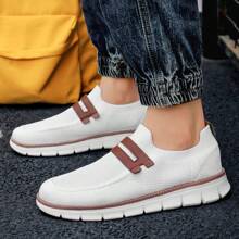 New Arrival Men's Casual Business Sports Shoes, Breathable Non-Slip Lightweight Running Shoes, Korean Style Versatile Large Size Men's Casual Shoes, White Simple Breathable Loafers, EVA Non-Slip Sole, Breathable Knit Material, Suitable For Home, Business, Parties, Walking And Daily Casual Wear, All-Season