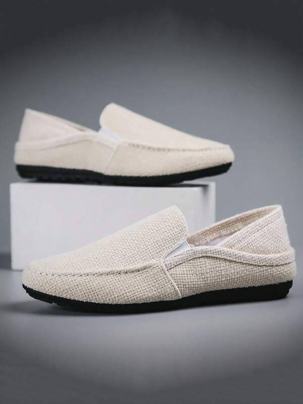 Men's Slip-On Loafers, New Summer Non-Slip Durable Flat Comfortable One-Step Men's Casual Outdoor Driving Shoes, Large Size Breathable Moccasins Fashion Luxury Deodorizing Canvas Sneakers, Contrast Color Woven Bottom Casual Slip-On Shoes