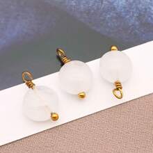 2 piezas Colgantes de piedra natural redondos y planos Encantos de piedra natural de acero inoxidable para hacer pendientes, collares, pulseras y joyería de 9x12mm