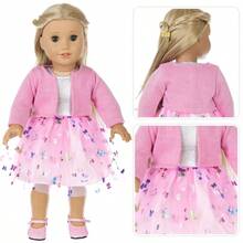 18-Inch American Girl Doll Clothes For Spring & Autumn, Beautiful Butterfly Print Mesh Dress With Outer Jacket In Red, Pink, Purple And Blue (Doll And Shoes Not Included) - Multicolor - View 10