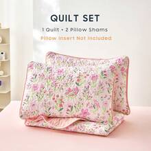 - Floral Quilt Set, Coquette Cottagecore Shabby Chic Flower For Women Teen Girls, Reversible Lightweight Bedspread Coverlet, 3 Pieces, Light Pink, Twin/Twin XL Size - 粉色 - 查看 5
