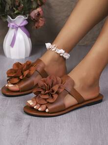 2025 Dép đi biển chống trượt thời trang ngoài trời hoa lớn mới đa năng Dép đế bằng ngọt ngào - màu nâu - Xem 6