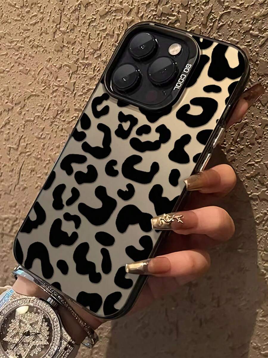 Personalized Creative Milk Leopard Print Simple Shockproof Thick Phone Protective Case Printed Compatible With Phone 17 16 15 14 13 12 11 Plus Pro Max Xs Max Apple Series Cellphone Protective Cover, Shock Resistance And Fashionable ﻿ - 黑色 - 查看 1