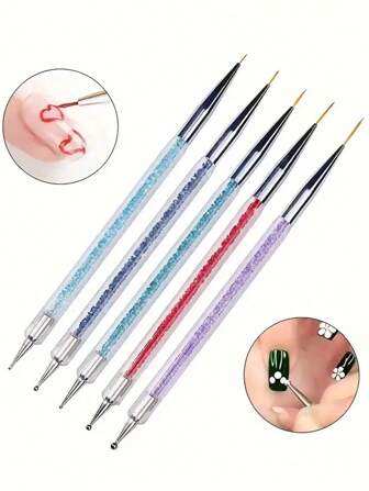 5 st. dubbeländad nagelkonst-eyelinerpensel, prickpenna, detailing- och prickverktyg, nageltillbehör, nagelverktyg, nagelkonstverktyg, skolstart, naglar, nagelverktyg för press-on-naglar