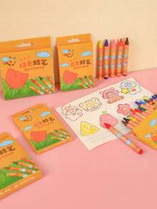 8/12支儿童卡通郁金香蜡笔不脏手美术油画棒涂鸦文具套装幼儿园奖品 - 彩色 - 查看 3