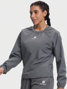 HOTSUIT 女款桑拿出汗外套、桑拿上衣、健身運動上衣、健身服飾、桑拿上衣，適合健身與訓練，僅上衣 - 深灰色 - 查看 6