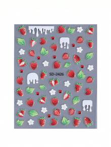 2 件时尚草莓美甲贴纸红色夏季水果花瓣指甲滑块贴花 DIY 装饰配件