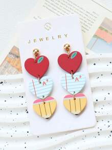 1 Pair Acrylic Faux Soft Clay Painted Apple, Notebook, Pencil Shaped Earrings, Suitable As Teacher's Day, Back To School, Graduation Season Holiday Party Gift