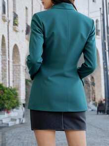 Blazer mujer dama joven semi formal elegante Looks formal casual Silueta femenina versátil oficina entrevistas eventos paseos diario calle cita - Verde Oscuro - Ver 2