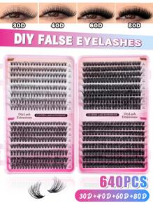 640pcs 608pcs D-Roll Personal Eyelashes, Suitable For Beginners To Make At Home, Thick, Fluffy, Unique And Cute False Eyelashes, Soft And Natural Eyelash Cluster Mixed Style, 30D+40D+50D+60D+80D+100D, 8/10/12/14/16MM Mixed Length, Can Be Reused In Daily Life, Wedding Dates, Parties, Travel And Spring Festival Period