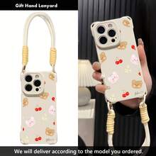 Phone Case 1PC Una funda para teléfono portátil con un cordón con orificio en las cuatro esquinas 16 Pro, con una correa corta 14 Plus, una funda de silicona completa 13 Pro y una pulsera suave - Blanco - Ver 3