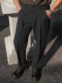 Herren Lässig einfarbige Knopf Stretch Taille leicht weite Anzughose, Falten Anzughose, Herren modische Kleidung, geeignet für den täglichen Gebrauch, Ausgehen, Party, Lässig, kann als Geschenk für Freunde, Familie, Freund verwendet werden. Klassische Herrenhose, Herrenhose