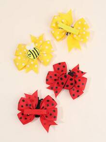 Set de 4 clips para el cabello con forma de lazo en amarillo y rojo para niñas, accesorios de tela con forma de abeja y mariquita, pasadores con clip de caimán como accesorios para el cabello para adolescentes de uso diario