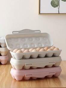1pc Covered Egg Storage Box With Snap Buckle, Kitchen Refrigerator Food Organizer Tray, Multi-Compartment Duck Egg Holder - Multicolor - View 1
