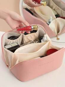 1 件大容量双层防水 PU 皮革化妆包，便携式洗漱用品化妆包，多功能收纳整理包，适合旅行旅行必需品假期暑假返校学校用品包学校旅行包女士化妆包旅行