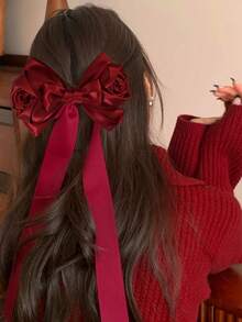 4cm Wide Glossy Wine Red Satin Ribbon, Suitable For Wedding Decoration, DIY Ribbon Roses, Bow Hair Accessories, Christmas Tree Decoration, Gift Wrapping, Cake Decoration, And More. - Burgundy - View 5