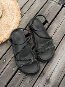 Sandalias de plataforma y cuña gruesa para mujer, chanclas de playa negras de verano, diapositivas con tiras trenzadas multifuncionales, suela gruesa con cierre deslizante