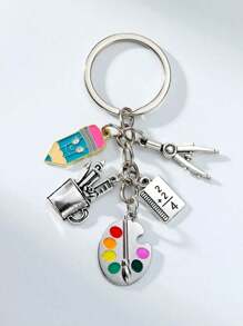 1 Pc Unisex Metal Retro Drawing Board Keychain With Pen Holder, Ruler, Pencil, Compass, Notebook, Teacher Letters, Street Fashion Simple Creative Keychain, Perfect Accessory For Street Art Students, Suitable For Daily Wear, Mobile Phone, Wallet, Backpack, Car Pendant Keychain, Perfect Gift For Art Lovers, Students Or Teachers, Graduation Gift, Back To School Season Gift, Holiday Gift Birthday Gift Car Accessories Cute Goth Y2k