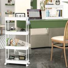 SPACEKEEPER Slim Rolling Storage Cart 4 Tier Bathroom Organizer Mobile Shelving Unit Utility Cart Tower Rack For Kitchen Laundry Narrow Places - 白色 - 查看 2
