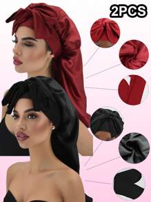 1 pieza Gorro de satén largo, Gorro de seda para cabello, Gorro para dormir, Gorro para trenzas largas, Gorro de cuidado del cabello reutilizable y ajustable, Gorro para dormir para mujeres