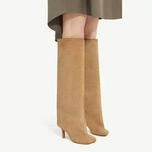 Women's Knee High Boots Nude Suede Wide Calf Stiletto Long Boots Pull On High Heel Riding Boots Fahion Dress Fall Tall BootsChristmas - 灰色 - 查看 5