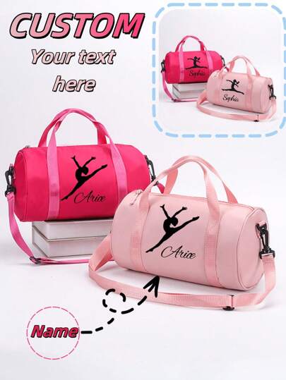 1 Bolsa de Dança Personalizada, Bolsa de Dança Cilíndrica, Rosa, Vermelho-rosa, Estampada com Silhuetas de Dançarinas, Projetada para Aprendizagem e Treinamento de Dança, Estilo Simples e Tema de Dança. Estampada com o Seu Nome, Bolsa de Dança, Bolsa Esportiva para Dança Latina, Bolsa de Viagem Impermeável, Bolsa de Academia de Grande Capacidade, Adequada para Uso como Bolsa de Ombro e Bolsa de Viagem, Uso Diário, Presente para Família e Amigos