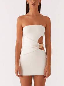 Women Conch Decor Cut Out Tube Mini Dress Y2K Strapless Off The Shoulder Hollow Out Bodycon Short Dress Summer Sexy Backless Sleeveless Elegent Going Out Dresses Cocktail Party Beach Vacation Bandeau Dress - 白色 - 查看 5